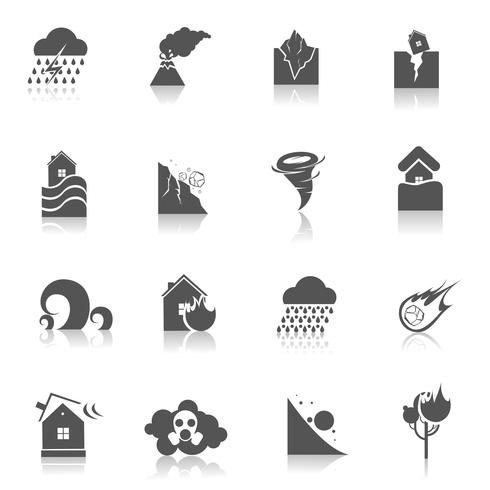 Desastres naturales iconos negros vector