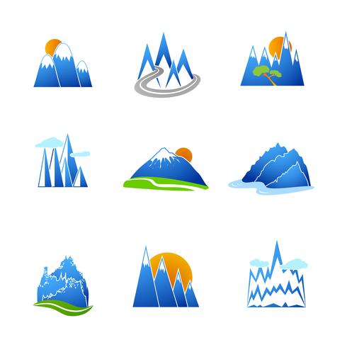 Mountains icons set vector