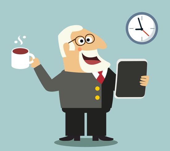 Boss with tablet and coffee vector