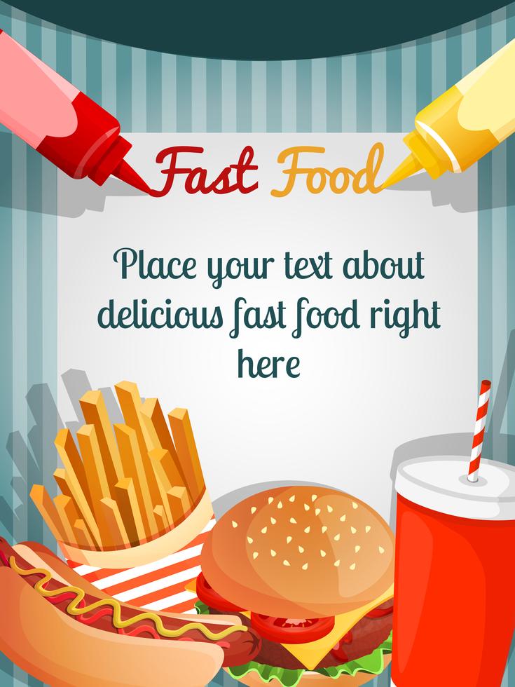 Cartel del menú de comida rápida. vector