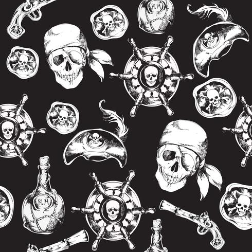 Piratas en blanco y negro sin patrón vector