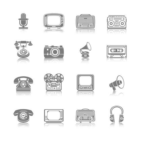 iconos de medios retro negro vector