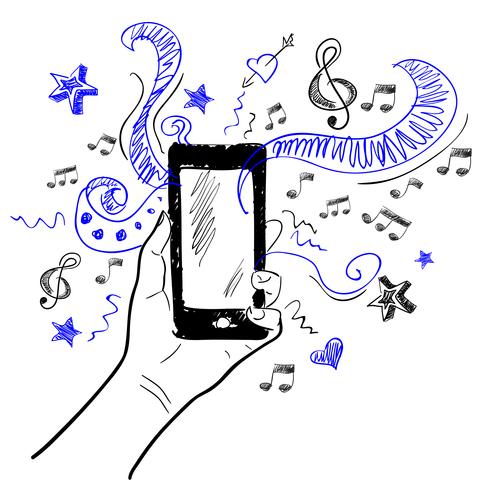 Hand touchscreen sketch music vector