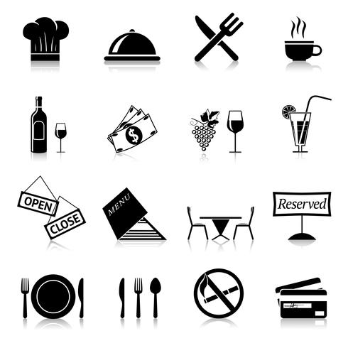 Iconos de restaurante negro vector