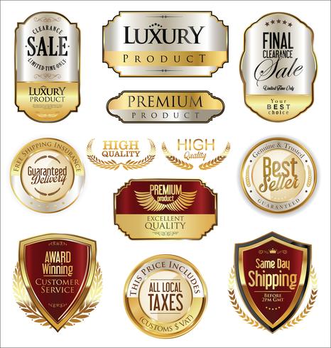 Insignias y etiquetas de oro premium de lujo vector