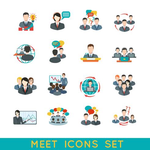 Iconos de reunión establecidos planos vector