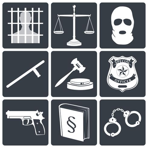 Law and justice icons white on black vector