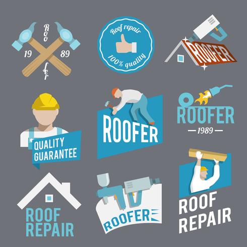 Roofer label set vector