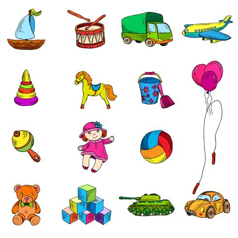 Toys Sketch Icons Set vector