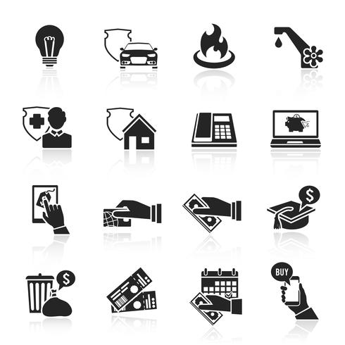 Pay bill icons black set vector