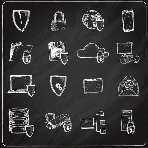 Data protection chalkboard icons vector