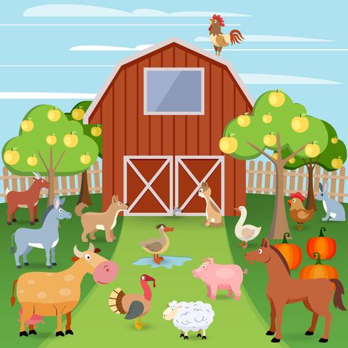 Granja con animales vector