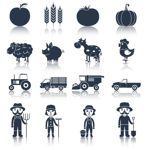 Farm icons set black vector