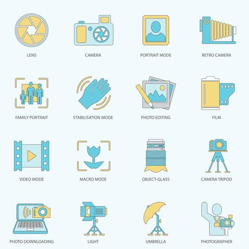 Photography icons flat line vector