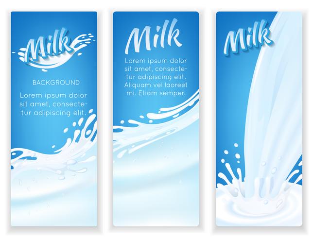 Banners de salpicaduras de leche vector