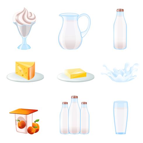 Conjunto de iconos realistas de leche vector