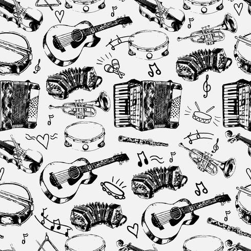 Musical instruments seamless pattern vector