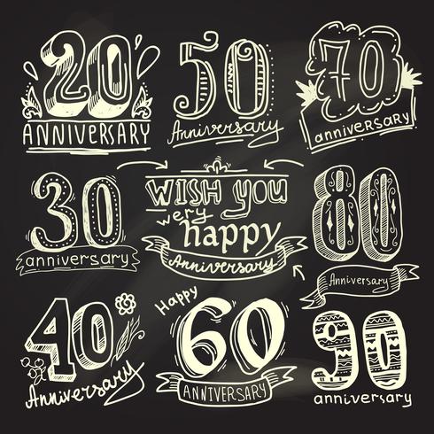 Anniversary signs chalkboard set vector