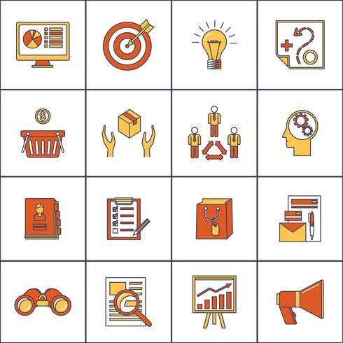 Marketers flat line icons set vector