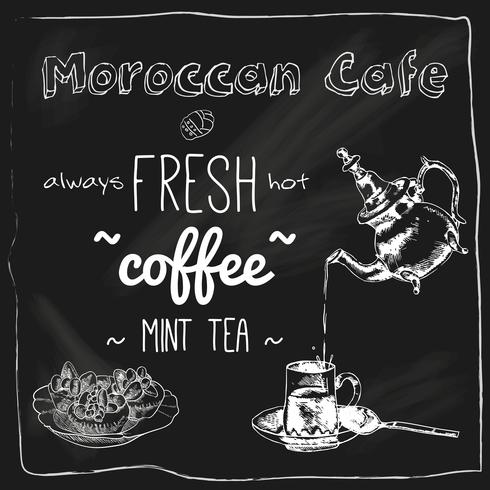 Teapot and cup moroccan cafe blackboard vector