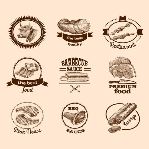 Sketch meat labels vector