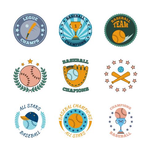 Baseball labels icons color set vector