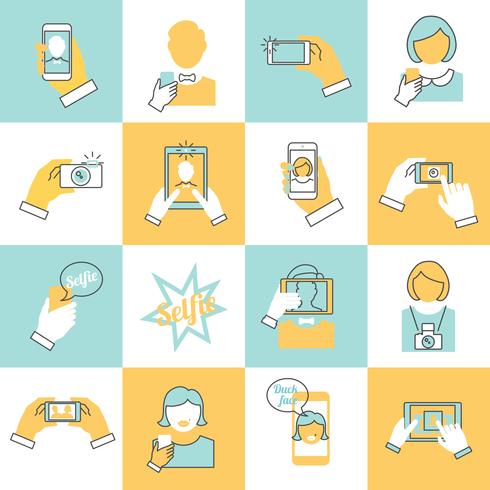 Selfie icons flat line vector