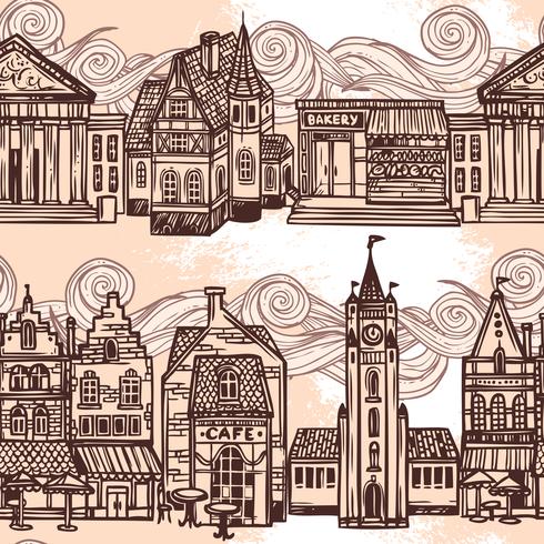 Sketch city seamless border black and white vector