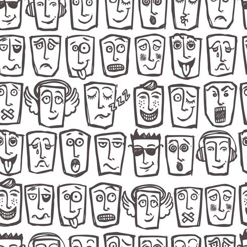 Sketch emoticons seamless pattern vector