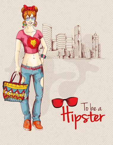 Hipster girl city vector