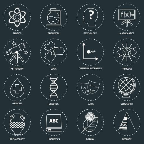 Esquema de iconos de áreas de ciencia vector