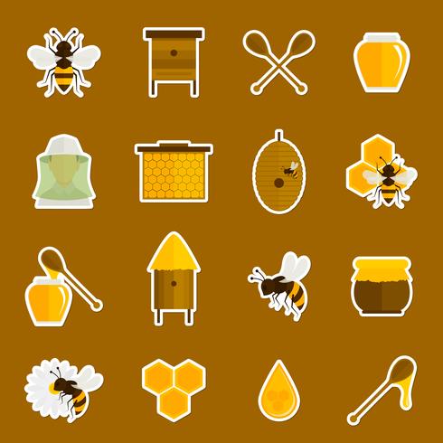 Bee honey icons stickers set vector