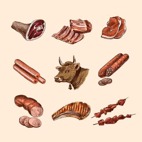 Sketch meat icons vector