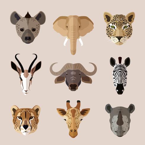 Animal portrait flat icon set vector