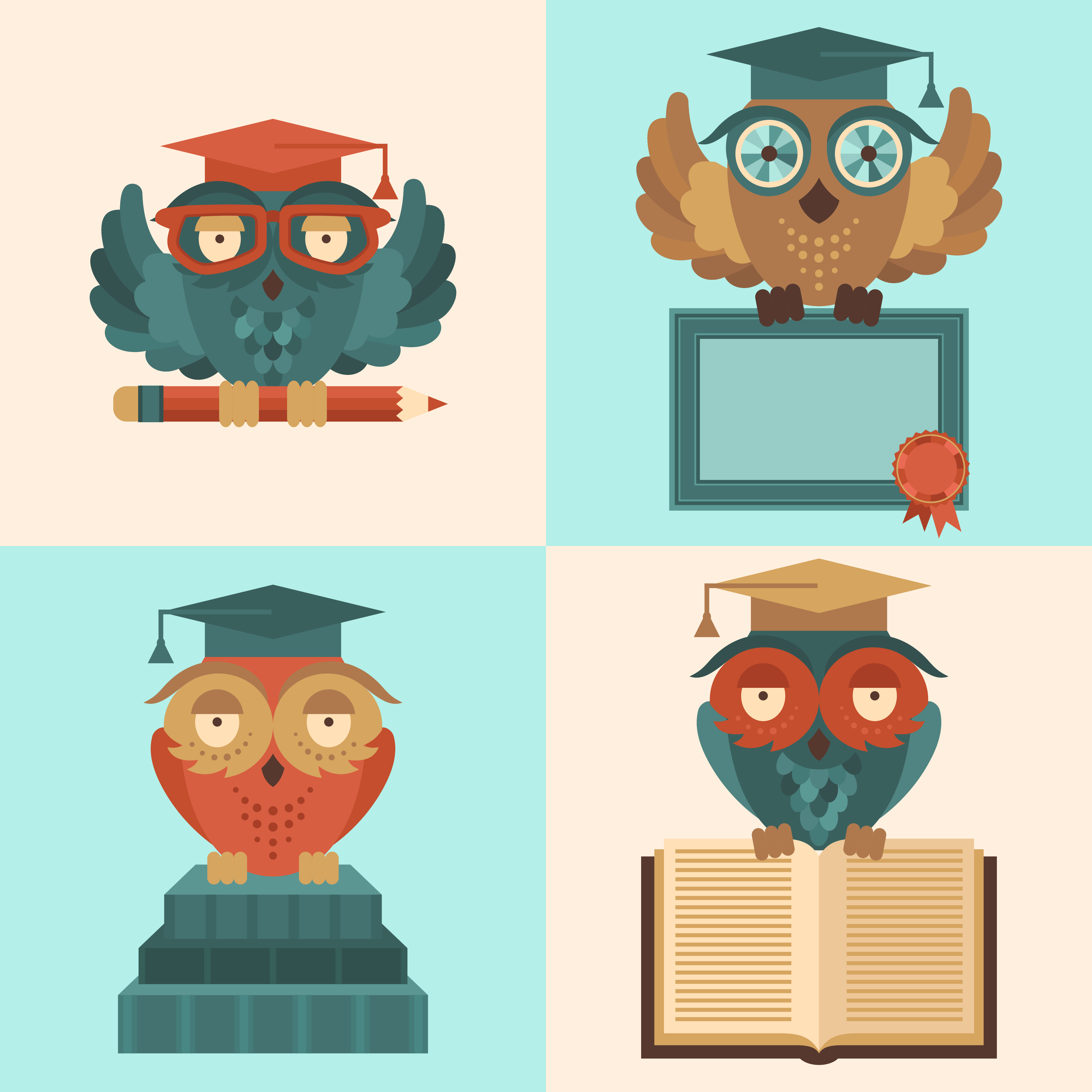 Download Owls in graduation caps set flat - Download Free Vectors ...