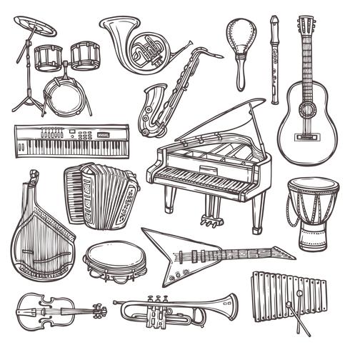 Icono de boceto de instrumentos musicales vector