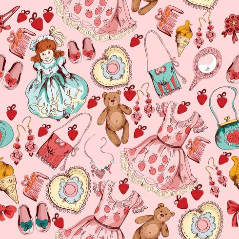 Little girl accessories seamless pattern vector