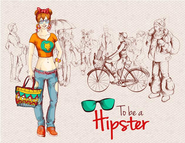 Hipster girl crowd vector