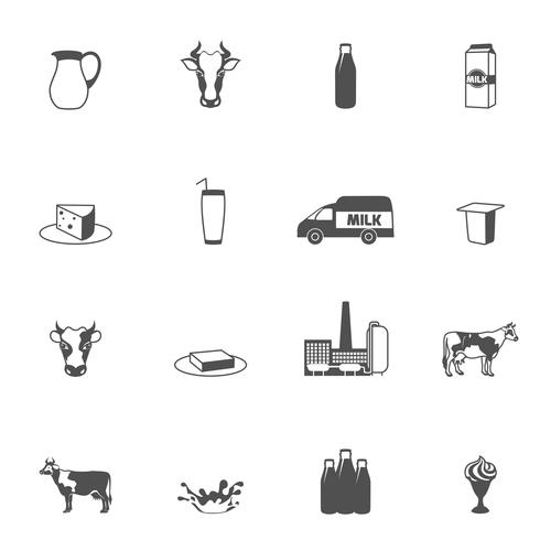 Milk Black Icons Set vector