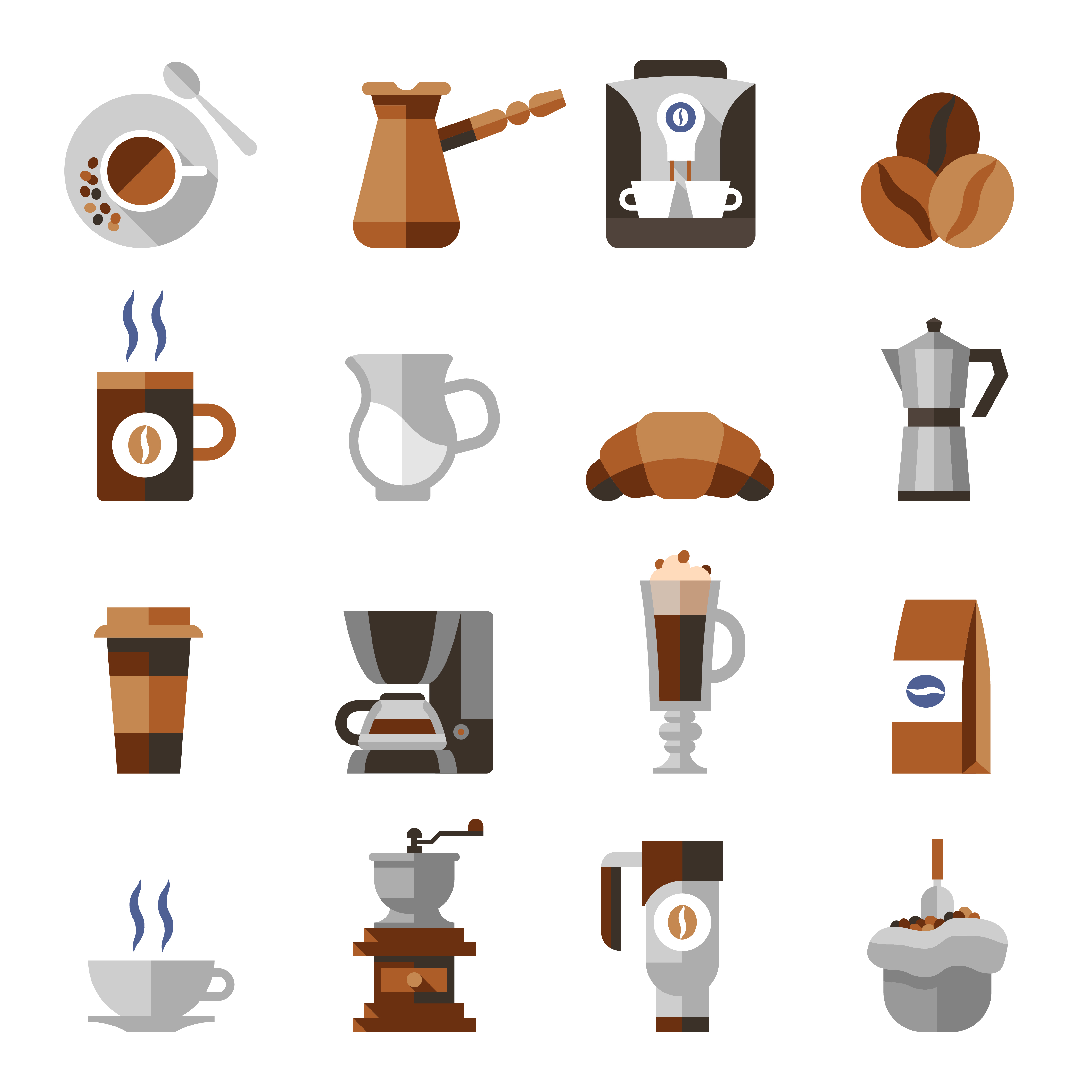 Coffee icons flat set 438101 Vector Art at Vecteezy