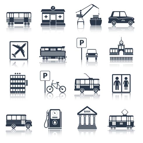 Iconos de infraestructura de la ciudad negros vector