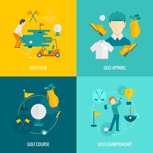 Iconos de golf planos vector