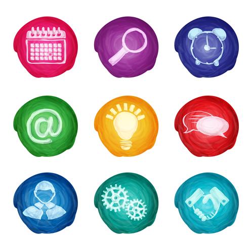 Watercolor business icons round vector