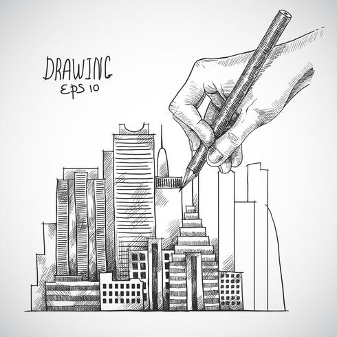 Hand drawing building vector