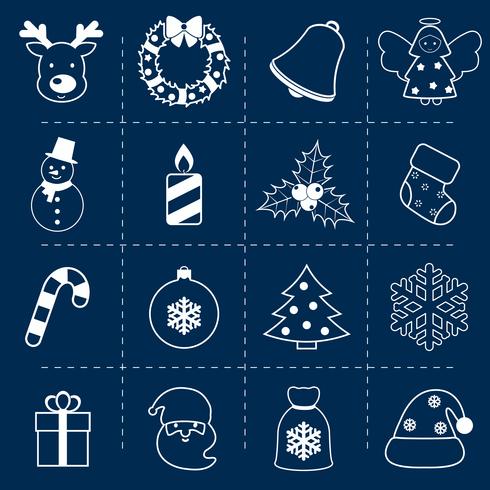 Conjunto de iconos de Navidad contorno vector