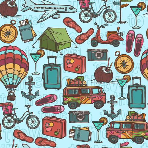 Travel sketch seamless pattern vector