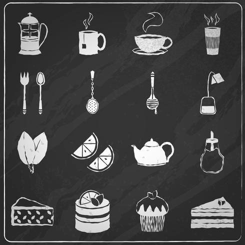 Conjunto de iconos de té pizarra vector