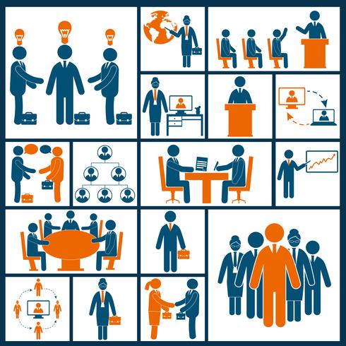 Meeting icons set flat vector