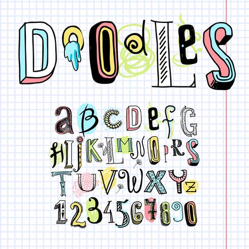 Doodle alphabet font notebook vector