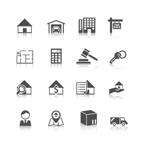 Iconos de bienes raíces negro vector